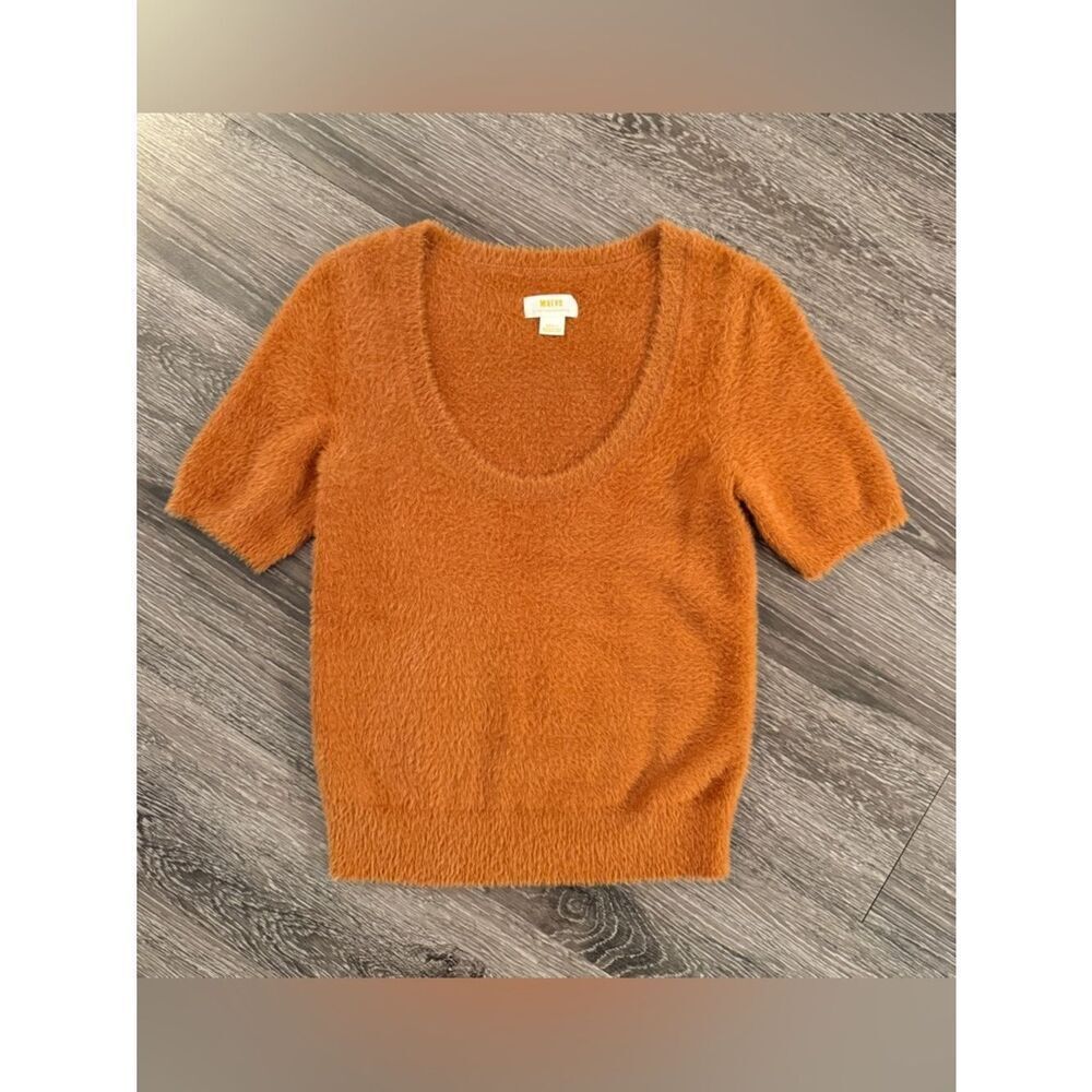 Maeve Scoop Neck Fuzzy Short Sleeve Sweater